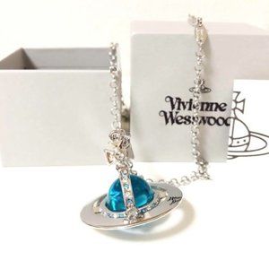 Vivienne Westwood 20cm Orb Necklace Rhinestone Silver x Blue Japan
